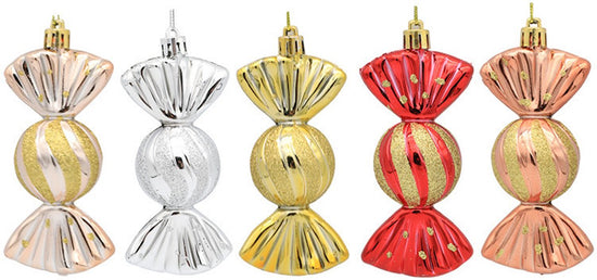 Christmas Decorations - Christmas Decorations - Painted Candy Christmas Tree Decorations - Red (5 per box)