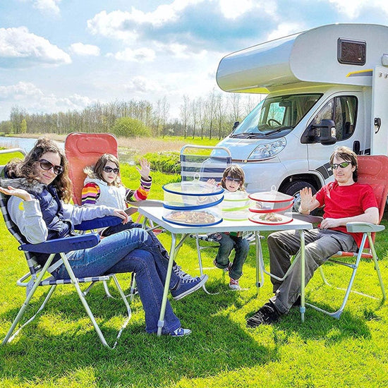 Pop-Up Food Umbrellas with Fine Mesh - Foldable Bottomless Insect Screen - Ideal for Home and Camping - Green 3-Pack