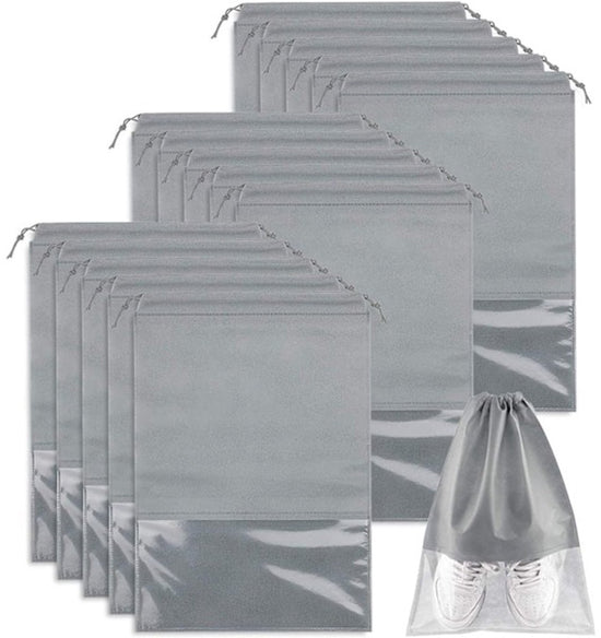 Shoe Travel Bags - Non-Woven Dust Bags - Medium to Large - Portable Drawstring - Space-Saving Shoe Storage Bags Organizer - Pack of 15