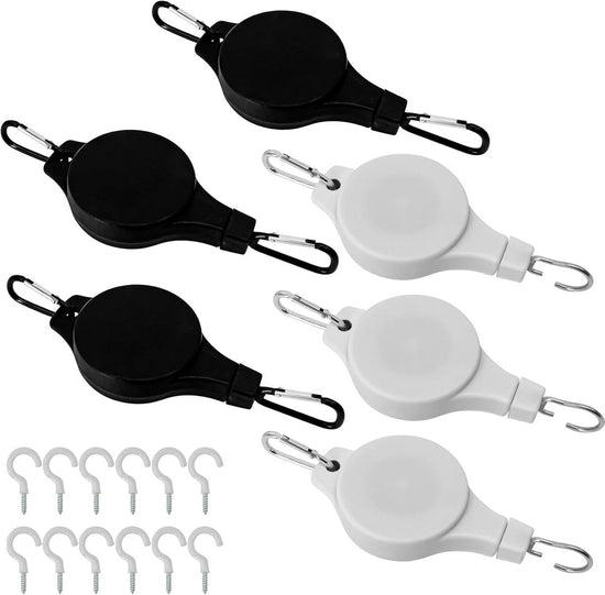 Plant Hooks - Retractable Plant Hanger - Easy-Access Hanging Flower Baskets - For Garden Baskets, Pots, and Feeders - Pack of 6
