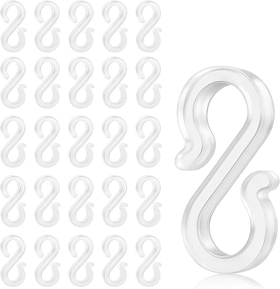Hooks - Groove Hooks - 50 pieces - 3.5 cm - Transparent - Reusable plastic - Mini S-shaped design - Groove clips for outdoor lighting - Holds Christmas decorations securely