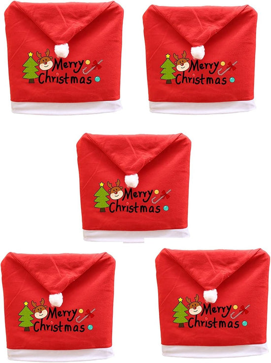 Chair Covers (5 Pieces) - Dining Chair Cover - Sofa Cover - Chair Covers - Christmas Chair Covers - Perfect for Christmas Holiday Dining Table and Chair Decorations - Home Kitchen Party Decorations