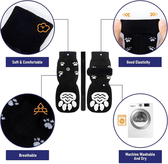 Dog Shoes - Dog Shoe Paw Pads - Non-slip Dog Socks 4-Piece Set - Dog Socks with Adjustable Shoulder Straps - Cotton Dog Socks Suitable for Small and Large Dogs - Waterproof - Non-slip - Dog Shoes (L)