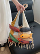 Shoulder Bag - Spacious Storage Bag - Versatile Knitted Bag - Tassel Shopping Bag - Perfect for Day Trips and Shopping - White