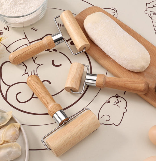 Dough Rolling Machine - Double-Sided Wooden Dough Rolling Machine - Three-Piece Set - Hand Baking Utensils - Smooth Non-Stick Coating - Suitable for Baking Dough, Fudge, Pizza, Cookies, Bread