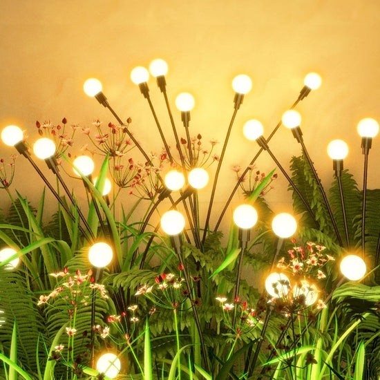 LED Solar Lights - Outdoor Lighting - Solar Garden Lighting - Mood Lighting - LED Solar Garden Lights - Firefly Design - 12 Flower Pots x 2 - Waterproof, Suitable for Outdoor Use - Ideal for Decorating Patio Paths - Warm Tones