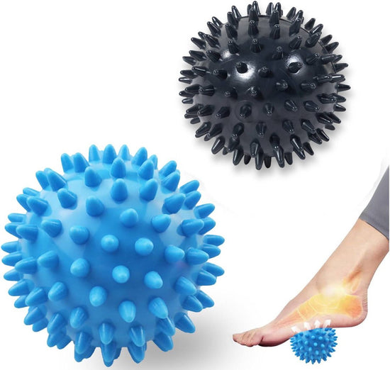 Massage Balls - (Pack of 3) - Trigger Point Massage Balls - Massage Balls with Soothing Points - Pointed Balls - Hedgehog Balls - Trigger Point Exercise Balls - For massaging leg, shoulder, hip and foot muscles (Blue/Black 7.5 cm)