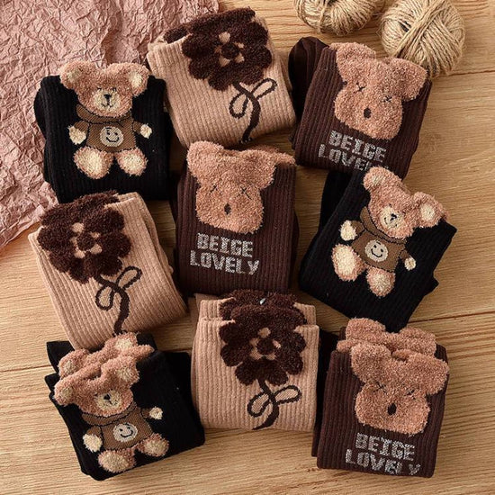 Socks 3-pack - House socks - fluffy socks - Casual socks - Indoor & Outdoor Wearable - Soft & Warm - socks men - socks women - Unisex Women - Size 36 to 42 - Black Bear