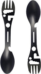 Stainless Steel Spoon and Fork - 10-in-1 Multitool - Works as a combination spoon, fork, knife, bottle opener and wrench - Ideal for picnics, travel, backpacking, hiking and fishing - Black