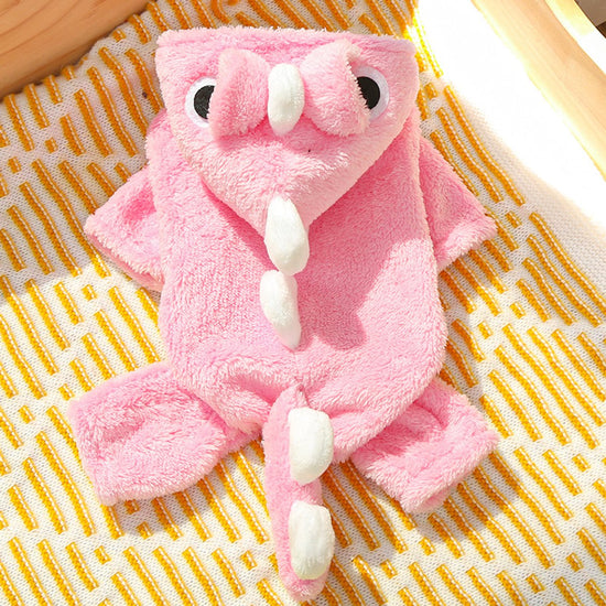 Warm Pet Clothing - Cute Dinosaur Dog Suit - Warm Fleece Pet Clothes for Small Dogs - Pink (Size M)