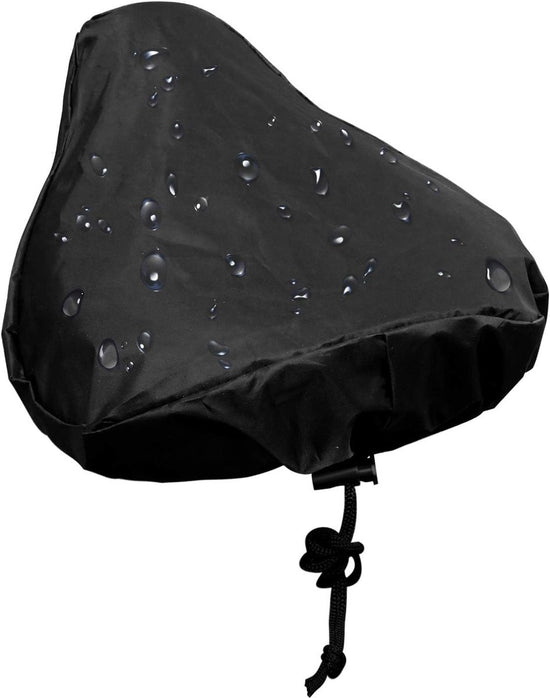 Waterproof Bicycle Saddle Cover with Drawstring - Black - Universal Size 24x27 cm - Protects Against Rain & Dirt
