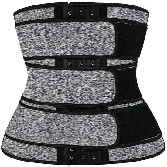 Women Sweat Reducer Training Belt - Sweatband - Waist Trainer - Slimming Belly Band - 3-Row Closure & Breathable Material - Extended Sizes (S to 6XL) - Gray,S