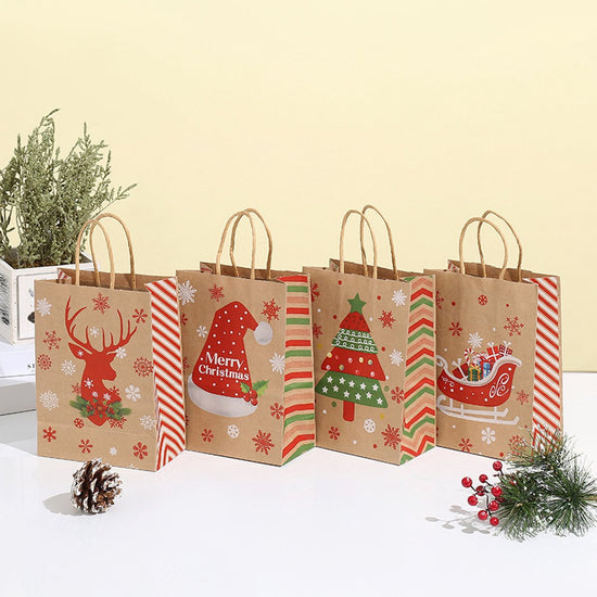 Gift Bags - 8 pieces - Christmas gift bags - Paper gift bags - Christmas gift bags - Kraft paper bags - Suitable for Christmas Eve and Christmas gift wrapping