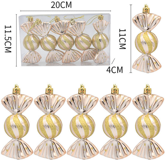 Christmas Decorations - Christmas Decorations - Painted Candy Christmas Tree Decorations - Champagne (5 per box)