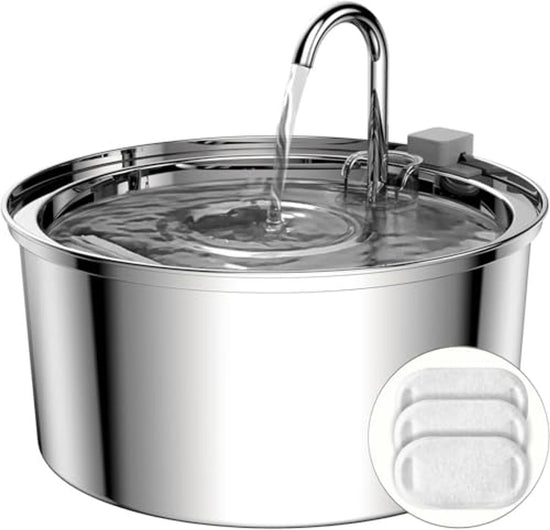 Cat Drinking Fountain - Quiet Drinking Fountain for Cats - 3.2L Stainless Steel Water Fountain with Filter - Cat Water Fountain - Cat Drinking Bowl - Includes 4 Cat Fountain Filters - for Cats and Dogs