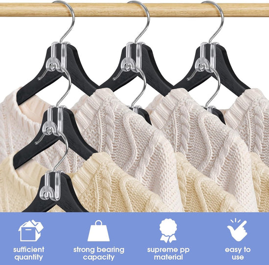 Hanger Hooks | Hooks - S-Hook Hangers - Transparent - 100 Pieces - Coat Hook - Space-Saving Hanger Connector Hooks - Plastic Hanger Connectors - Ideal for Organizing Your Wardrobe