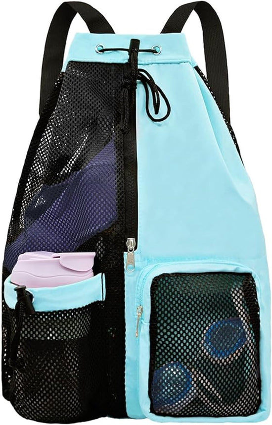 Backpack - Sports Bag - Travel Bag - Training Bag - Swimming Bag - 30*15*45cm - Mesh Material - Drawstring Design - Side Storage Space - Unisex - Suitable for Fitness, Swimming, Travel, Dancing, Camping（Blue）