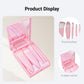 Makeup Brush Set - 5-Pack - Portable - Travel Makeup Brush Set with Mirror Case - Professional Foundation Brush, Eyeshadow Brush, and Blending Brush for Women - Barbie Pink