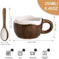 Drinking Cup - With spoon - Ceramic mug - Shape of coconut - Capacity 10oz - Suitable for tea, oatmeal, hot chocolate, etc. - Nice gift mug for home and office
