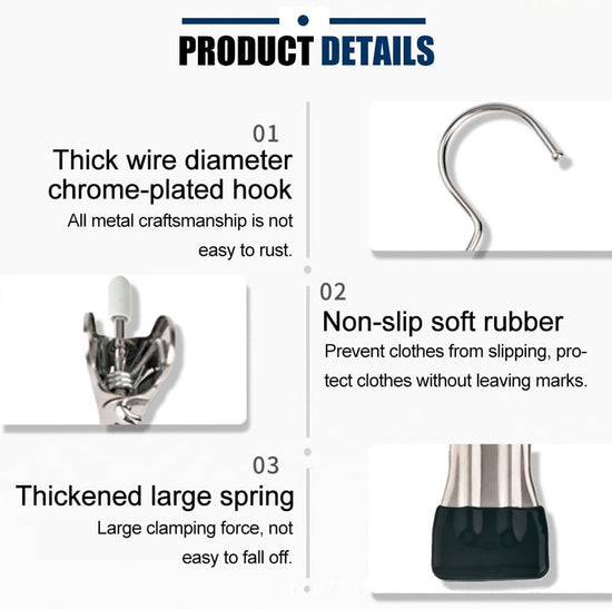Clothes Pegs - Hangers with Clips - Stainless Steel Trouser Clips with Anti-Slip - Clothes Hooks - Hat Clips - Sock Clips - For Skirts, Trousers & Scarves (Pink, Pack of 10)