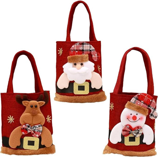 Christmas Gift Bags - Set of 3 - Velvet Material - Candy Bags for Kids - Christmas Apple Bags - Reusable Christmas Gift Bags - Party Bags - 35*20cm