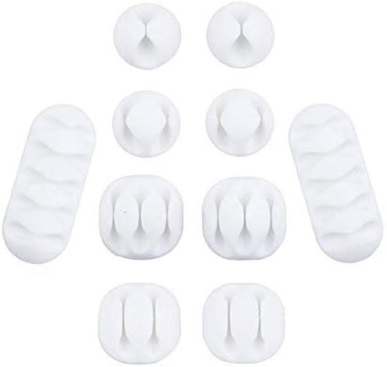 10-Piece Desk Cable Management Set - Multifunctional Cable Clamps - Desk Cable Organizer for TV, PC, Laptop, Home Office - (White)