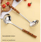 Spoons - 2-Piece Set - Stainless Steel Soup Spoon with Bamboo Handle - Long Handle Soup Spoon - Soup Spoon - Strainer - Strainer Set - Durable and Comfortable Kitchen Utensils