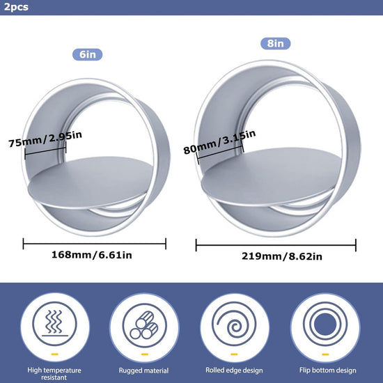 Cake Pans - 2-Piece Set - Round Cake Pans - Non-Stick Baking Pans - Aluminum Baking Pans 15cm and 20cm - Baking Pans with Removable Base - Round Pans - Baking Tools