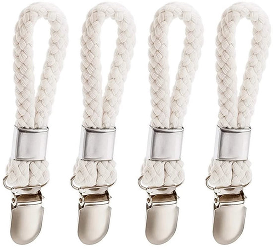 Set of 4 - Woven Cotton Ring, Metal Towel Clips - Hanging Ring and Storage Clips - Suitable for Home, Bedroom and Bathroom - Multifunctional