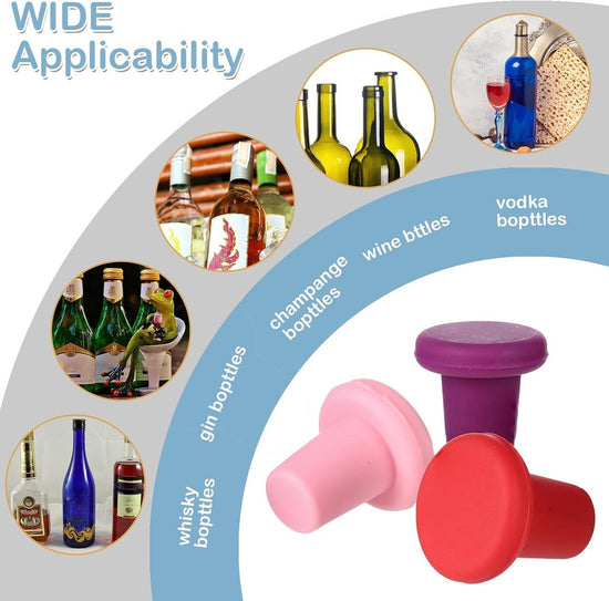 8-Pack Silicone Bottle Stoppers - Wine Accessories - Universal Stoppers for Wine, Beer & Soft Drinks - Multiple Colors