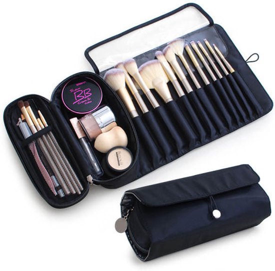 Makeup Bag - Professional Foldable Travel Brush Bag - For Makeup Brushes - Black