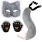 3-Piece Fox Costume Accessory Set – Fluffy Mask, Tail and Gloves – Suitable for Parties & Carnival （Grey）
