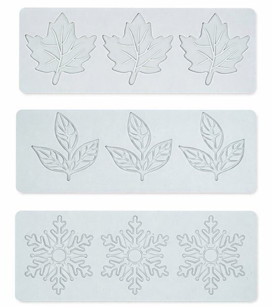 Baking Molds (3-Piece Set) - Silicone Baking Molds - Maple Leaf, Clover, and Snowflake Patterns - Suitable for baking chocolate, candy, and cupcakes, this is a handy tool for creating fun homemade desserts