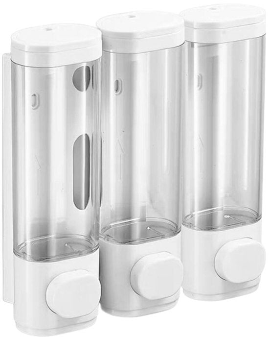 3 Wall-Mounted Soap Dispensers No Drilling Required - Drip-Proof for Gel, Shampoo, and Lotion - White