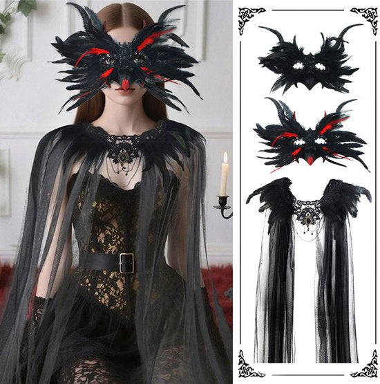 Mask - New for Halloween - Gothic - Mask with decorative feather lace - Devil&