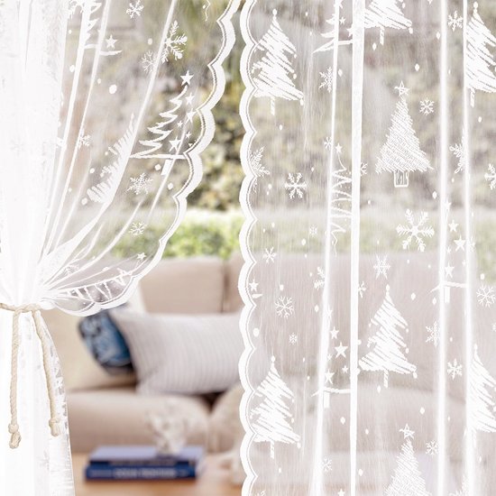 Window Screen - Ice Flower Christmas Tree Window Screen - Metal Mesh - European and American - Christmas - Curtain - Net Curtain 2-Piece Set (150*250cm)