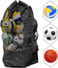 Soccer Net Bag for 10-15 Balls - Large Waterproof, Sturdy Tennis Shoulder Pad, Football-Basketball-Volleyball Bag, Drawstring Handbag - Black