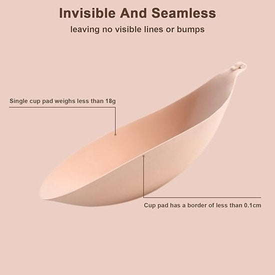 1 round bra cup - strapless invisible silicone - transparent push-up bra - seamless design - front closure - beige - B