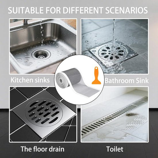 Hair collector - Shower drain filter - Floor drain - Self-adhesive anti-clogging kit for bathroom drain holes - Hair filter - Drain sticker roll - 10 cm x 10 m - Suitable for bathrooms, kitchens and shower rooms