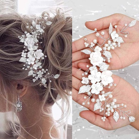 Hair Accessories - Hairpins - Hair Accessories for Women - Hair Accessories for Girls - Hair Accessories for Weddings - Silver Bridal Hair Accessories - Pearl Flower Tendril Bridal Hair Accessories - Crystal Bridal Hair Accessories - Suitable for Women