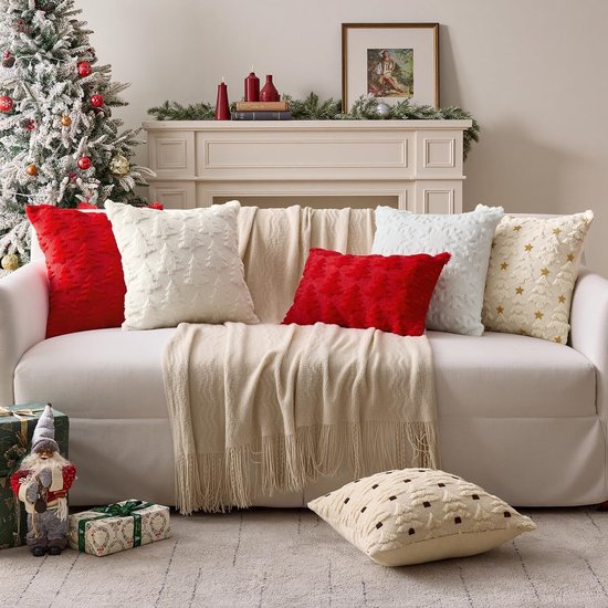 Christmas Pillowcases - 2-pack - White - Winter - White Christmas tree and star pattern - Sofa decoration - 45x45 cm (pillowcase not included)