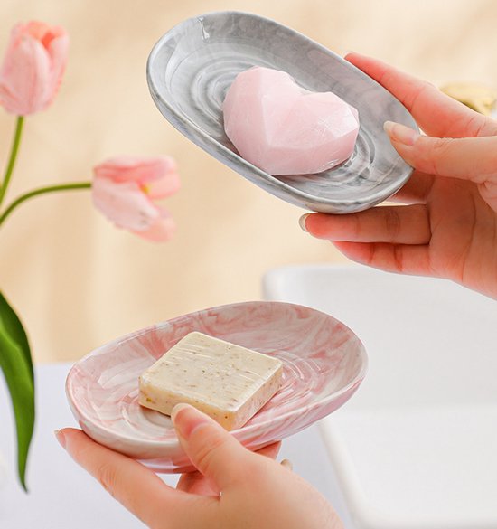 Soap dish - Ceramic soap dish - Non-slip marble soap dish - Bathroom soap holder - Suitable for bathroom, shower, kitchen and travel - Blue