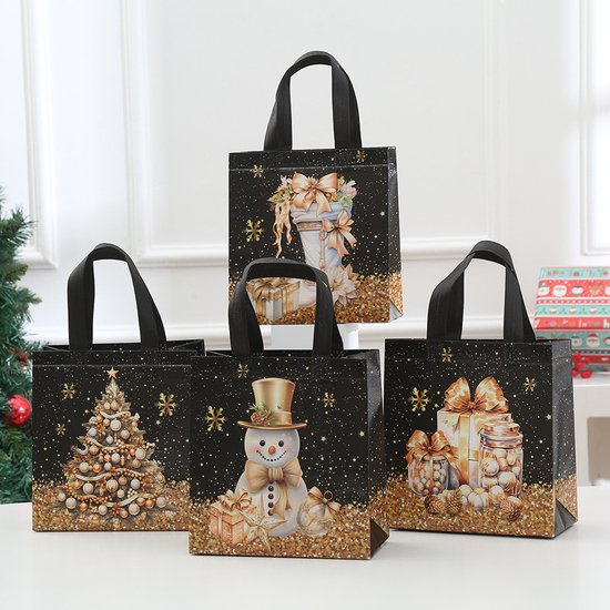 Gift Bags - Packaging Bags - Christmas Gift Bags - Foldable Laminated Waterproof Bags - Black - Candy Packaging Bags - Christmas Gift Bags - 23*22*11cm