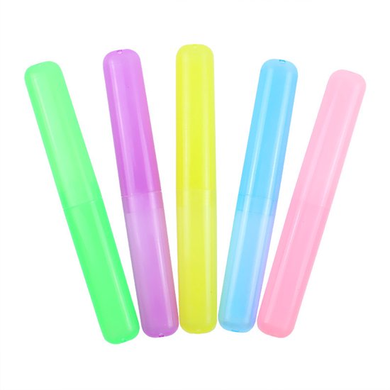 5-Pack - Portable Toothbrush Storage Box - Dustproof Toothbrush Storage Box（Pink + Green + Rose Red + Yellow + Blue）