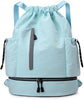 Drawstring Backpack - Waterproof Sports Bag - Lightweight Sports Backpack - With Shoe Compartment - Unisex - Suitable for Basketball, Football, Swimming and Travel - Blue
