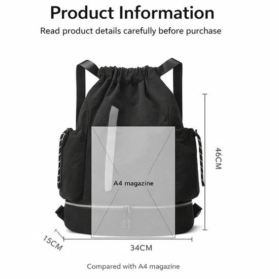 Drawstring Backpack - Waterproof Sports Bag - Lightweight Sports Backpack - With Shoe Compartment - Unisex - Suitable for Basketball, Football, Swimming and Travel - Vegetable
