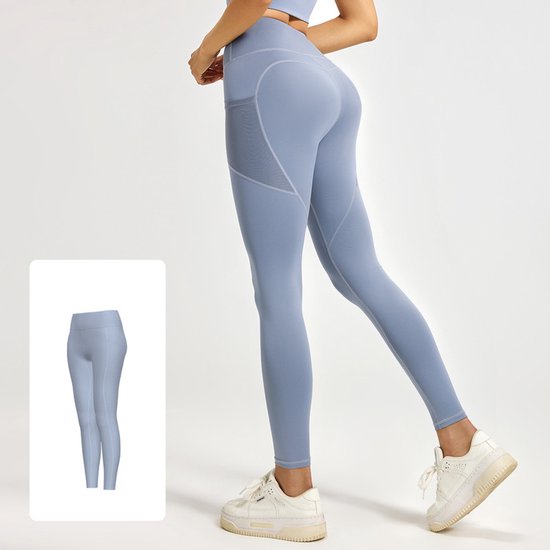 Slim Fit Sports Pants - High Waist Yoga Pants with Side Pockets - Soft and Stretchy Blended Fabric, Breathable and Comfortable - Skinny Fit with Elastic Waist - Suitable for Yoga, Fitness, Walking and Daily Use (Light Blue, Size XL)