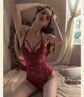 Sexy lingerie - Floral lace bodysuit - Halter neck - Open back - Seductive lingerie - One size - Red