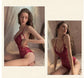 Sexy lingerie - Floral lace bodysuit - Halter neck - Open back - Seductive lingerie - One size - Red
