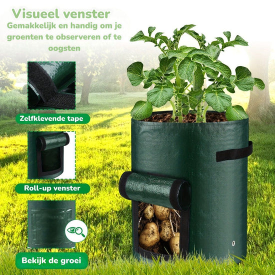 5 Pieces 38 L Grow Bags with Handles and Harvest Window, Breathable Planter Bags for Potatoes, Carrots and Vegetables, Green